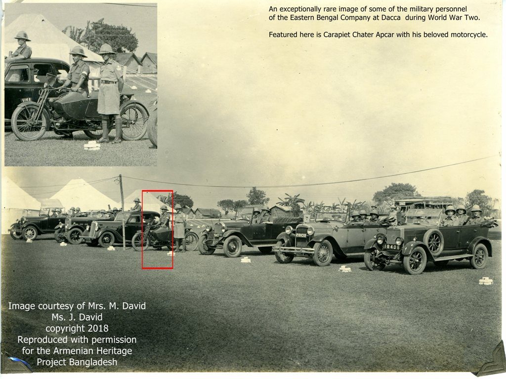 A rare image of the Eastern Bengal Company cars + Carapiet Chater Apcar with motorcycle